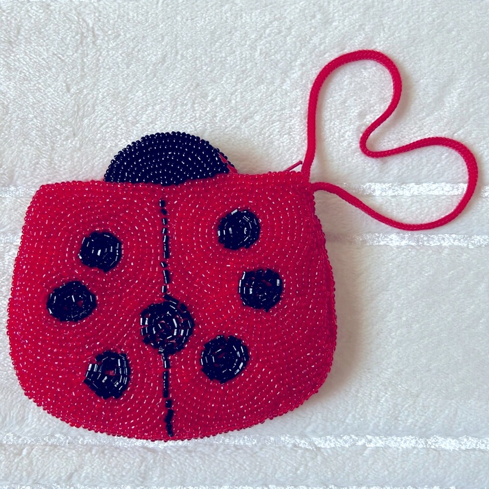 Ladybug Beaded Coins Pouch Red / Black